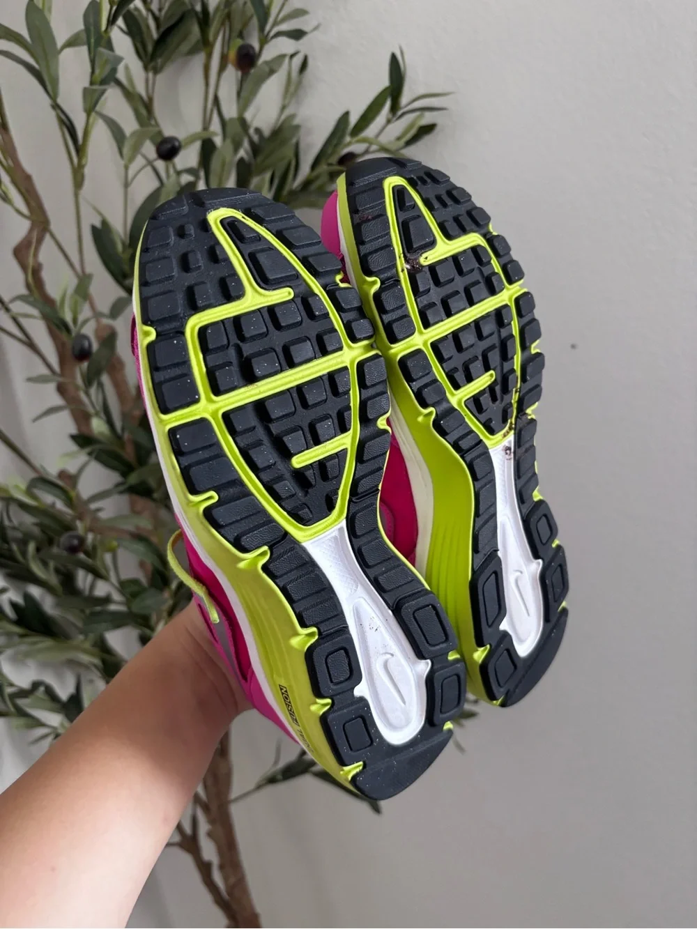 Nike Women's Dual Fusion Hot Pink and Neon Green Running Shoes 6Y